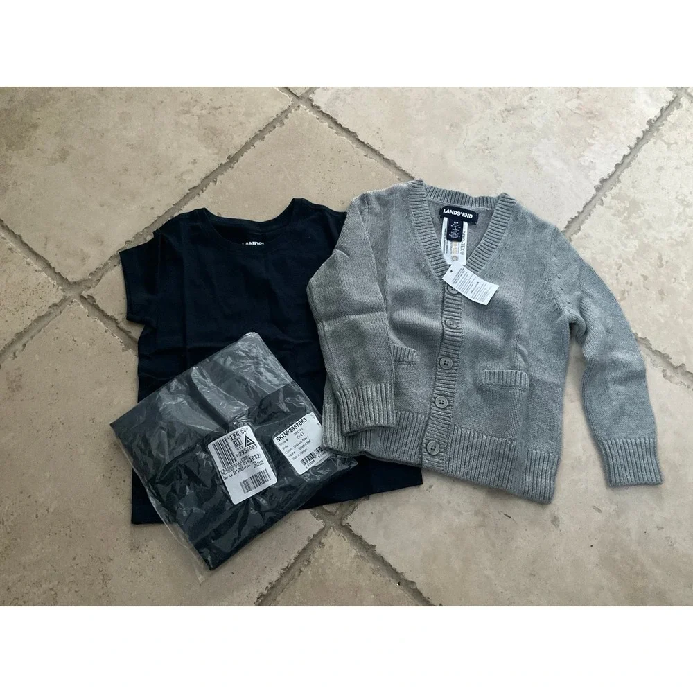 NEW Lands End Uniform Navy T shirt and Gray cardigan sweater Bundle! Small (4) - Picture 1 of 7